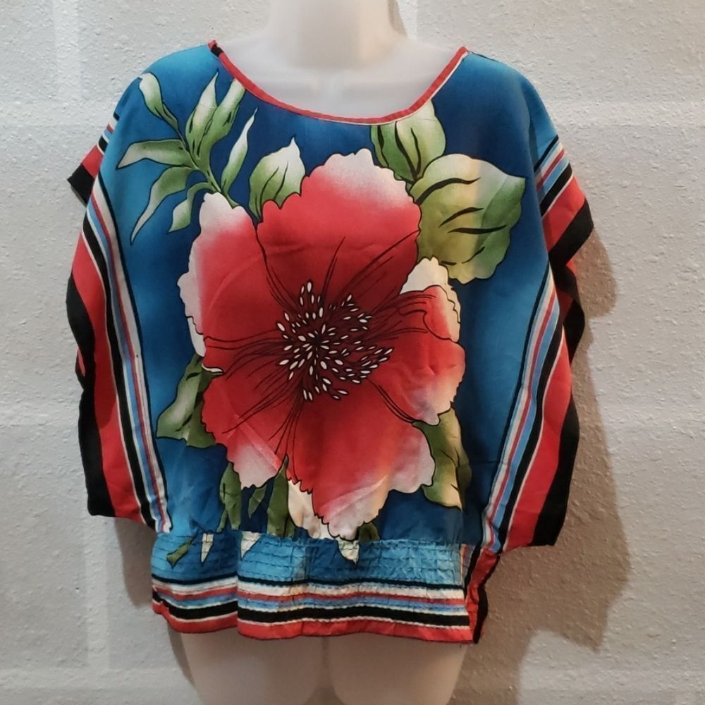 Retro Georgous Flower Print Batwing Top